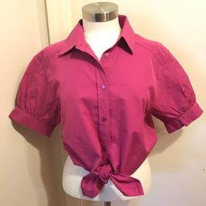 FRENCH CONNECTION Fuchsia Pink Tie Waist Shirt Top